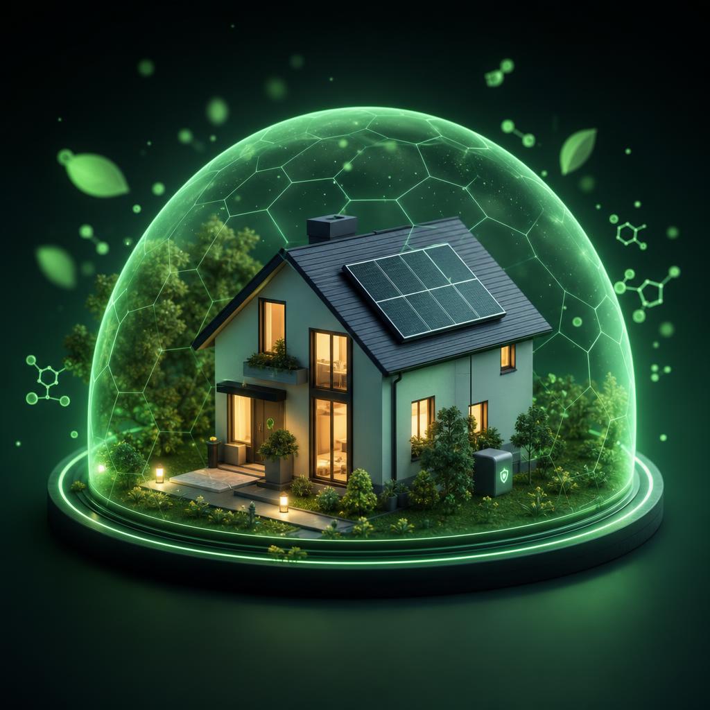 A modern home protected by a glowing green eco shield representing One Earth pest protection